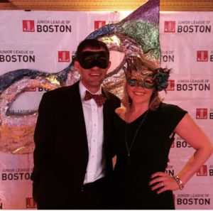 JL Boston member and her guest at the 2017 Moonlight Masquerade