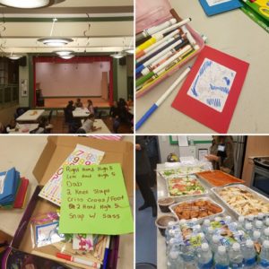 Clockwise from top left: The Learning Circles space in the Boys & Girls Club; make-your-own-passports project in process; the Indian meal served to celebrate Diwali; the Learning Circles “secret handshake” created by participants.