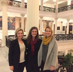 JL Public Advocacy Committee members sitting in on legislative hearings for Joint Committee on Children and Families at State House visit on December 5th, 2017. L to R, Carrie Murphy -Chair, Kate Petrich - committee member, Kate Hipps - committee member