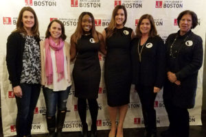 L to R: Rhonda McMahon (Signature Events Chair), Meg Wheeler (Director of Development), Brittany Williams (LBDI Co-Chair), Stephanie Lincoln (LBDI Co-Chair), Liz Harrington (Women's Lunch Place), and Nancy Armstrong (Women's Lunch Place) at the LBDI Kickoff event at Coppersmith.