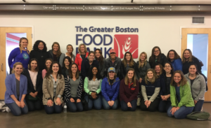 JL Boston members volunteering at the Greater Boston Food Bank in May 2018 during a day of service.